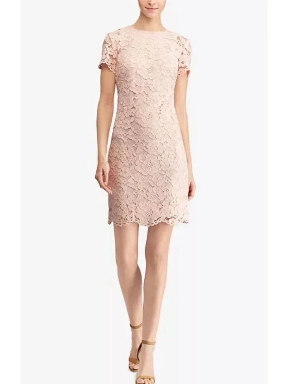 Lauren Ralph Lauren Women’s Petite Pink Lace Sheath Formal Elegant Dress. Size 1